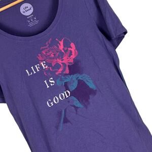 LIFE IS GOOD Women's M Purple Fitted Rose Floral Graphic‎ Casual Basic T-Shirt